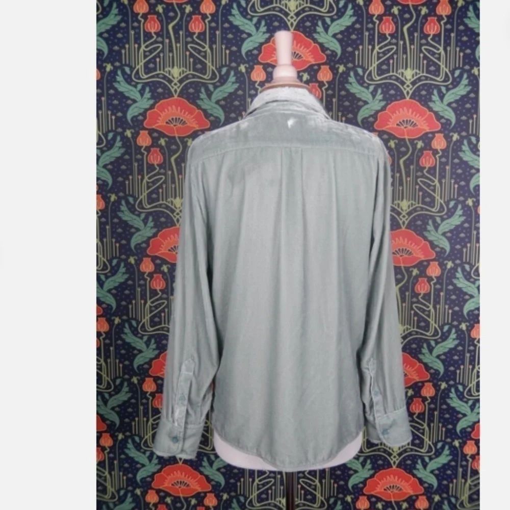 J. Crew Light Mint Green Velvet Patch Pocket Popover Shirt Top Nwt S
